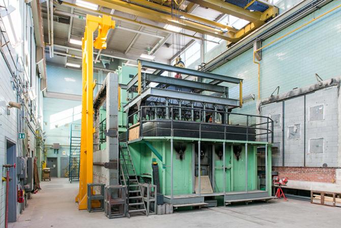 Multi-level furnace inside a large facility