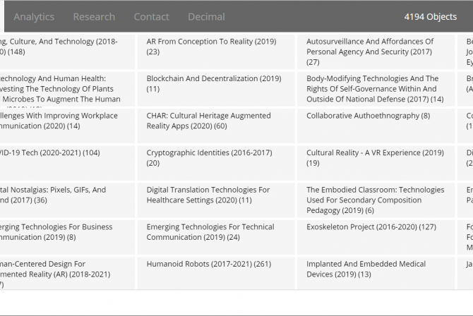 Screen capture of the Fabric of Digital Life collections page