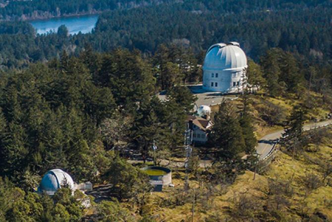 Overhead exterior view of the telescopes at the Dominion Astrophysical Observatory