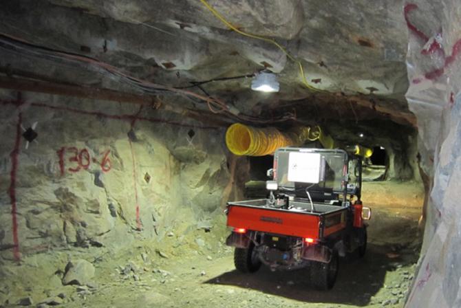 Truck travels through an underground tunnel